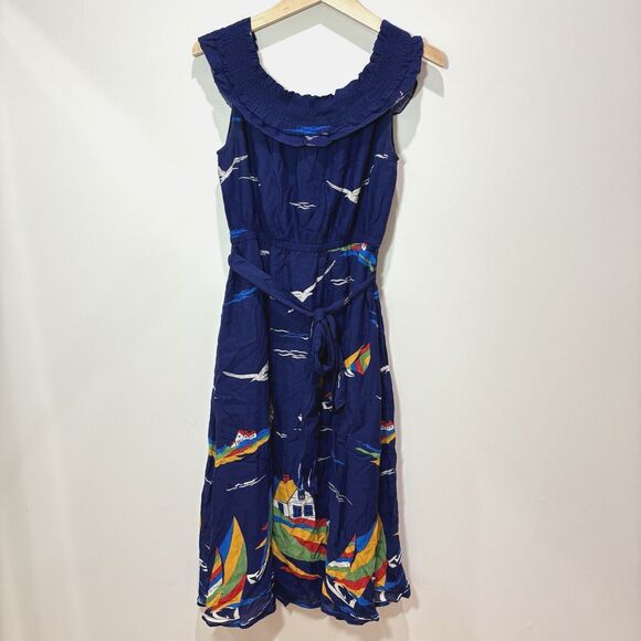 Anthropologie 52 Conversation Colloquial Boat Off Shoulder Midi Dress 2 Nautical - Picture 2 of 13
